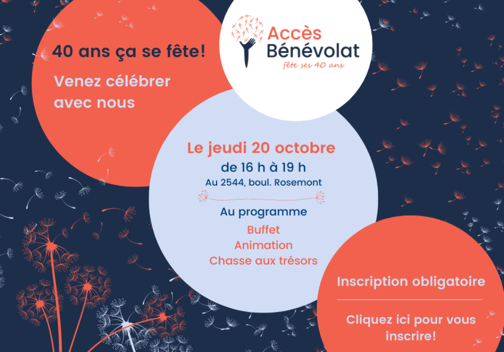 Vous êtes invités à venir fêter les 40 ans d’Accès Bénévolat
